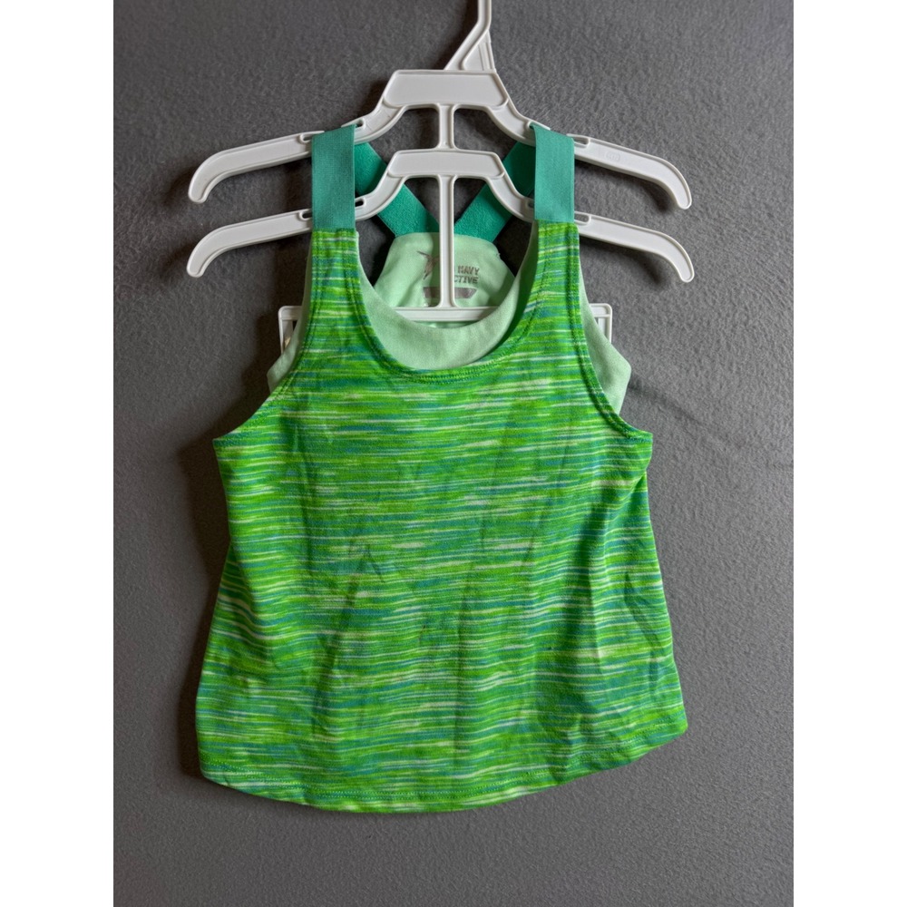 Old‎ Navy Active Girls XS Green Striped Tank Top Athletic Layering Go-Dry